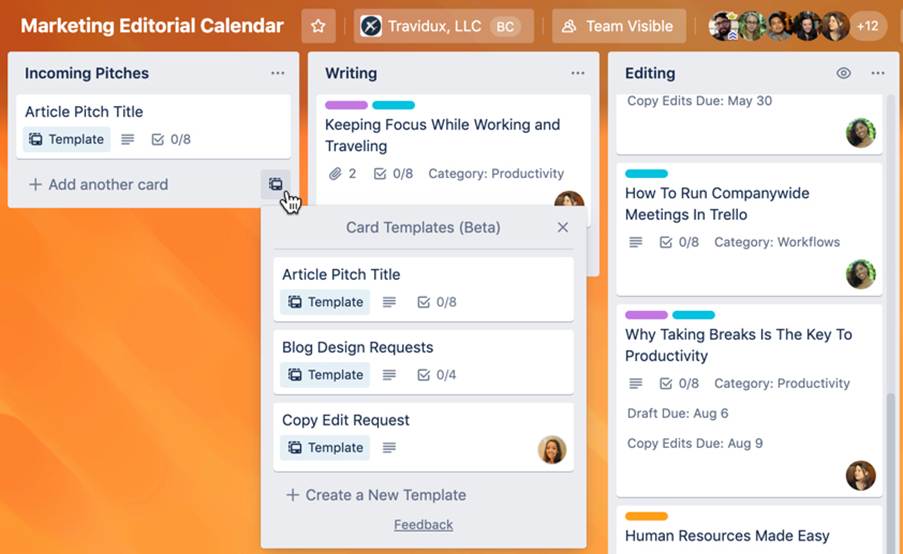 Trello board templates – e.g., content calendar, project tracker, personal goals