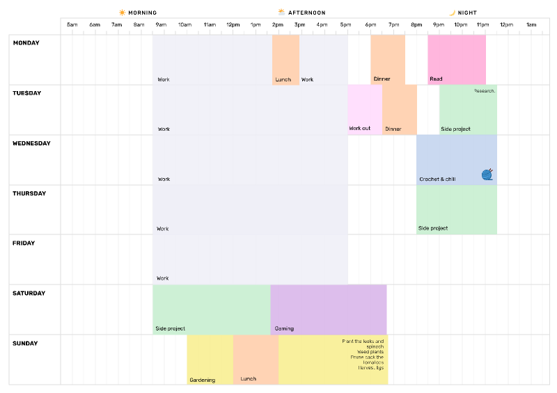Calendar with structured time blocks